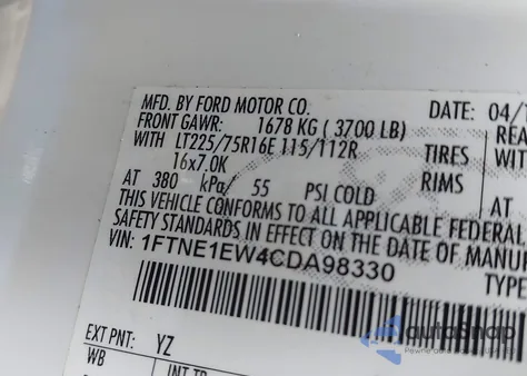 2012 Ford E-150 Commercial z USA, uszkodzony, nr VIN 1FTNE1EW4CDA98330